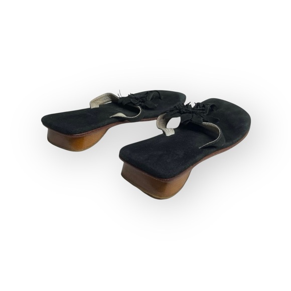 Nordstrom 𑁍 Suede 3D Flower Thong Wood Wedge Sandals 𑁍 Black Size 11.5 29 𑁍 - Picture 6 of 16